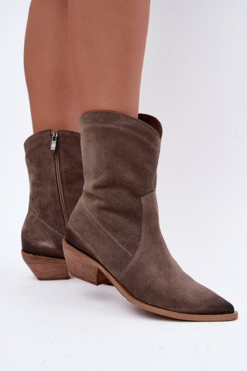 Botas isoladas de camurça sintética estilo cowboy Zazoo 4311 na cor areia