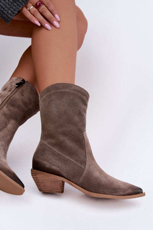 Botas isoladas de camurça sintética estilo cowboy Zazoo 4311 na cor areia