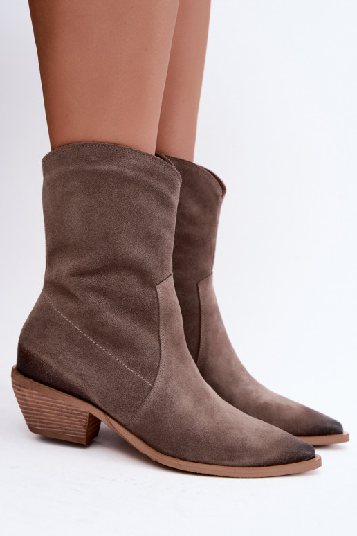 Botas isoladas de camurça sintética estilo cowboy Zazoo 4311 na cor areia