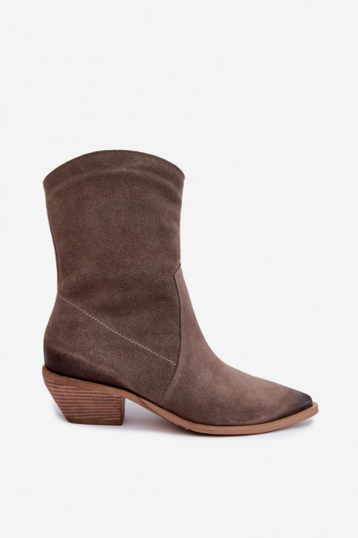 Botas isoladas de camurça sintética estilo cowboy Zazoo 4311 na cor areia