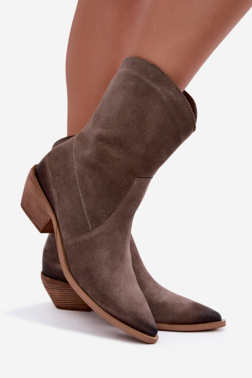 Botas isoladas de camurça sintética estilo cowboy Zazoo 4311 na cor areia