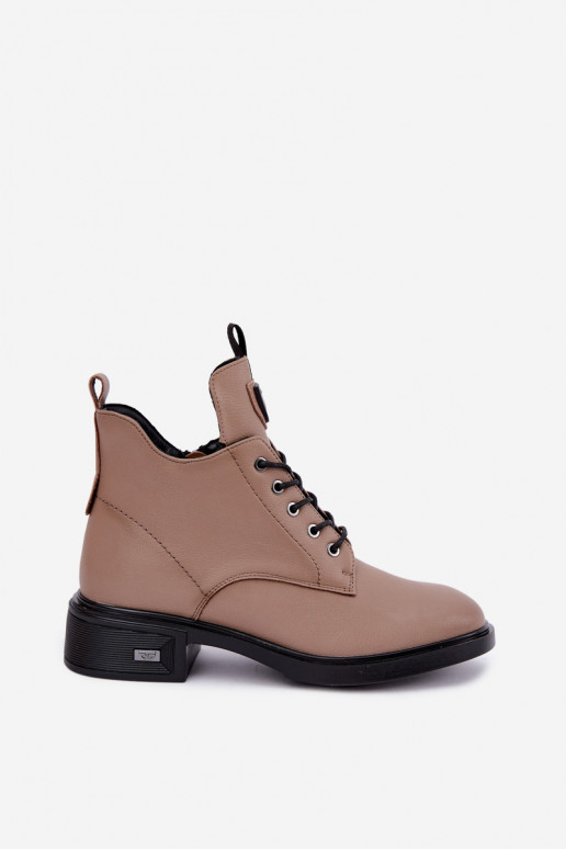 Botins de couro com ornamentos Vinceza 133145 na cor areia