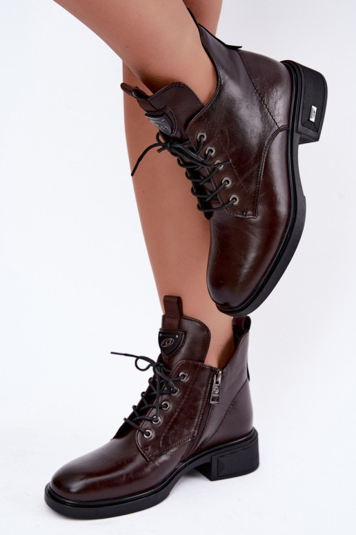 Botins de couro com ornamentos Vinceza 133145 na cor chocolate