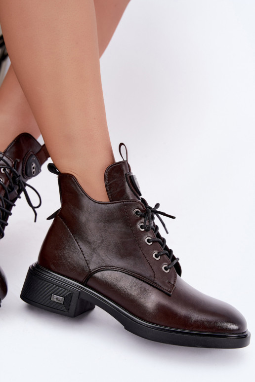 Botins de couro com ornamentos Vinceza 133145 na cor chocolate