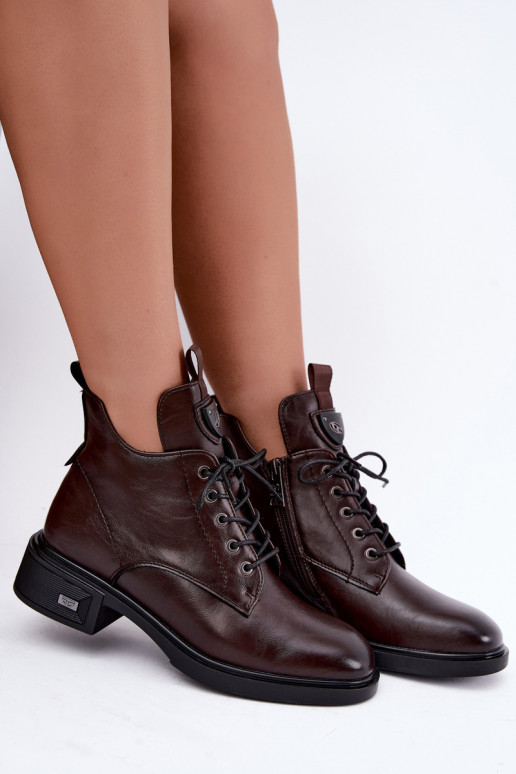 Botins de couro com ornamentos Vinceza 133145 na cor chocolate