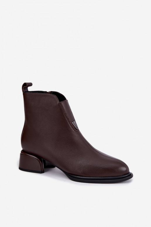 Botins isolados femininos de couro natural com saltos baixos Vinceza Czekolado
