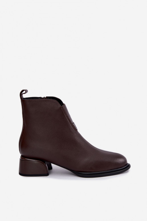 Botins isolados femininos de couro natural com saltos baixos Vinceza Czekolado