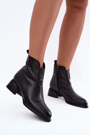 Botins isolados femininos de couro natural com saltos baixos Vinceza pretos 2