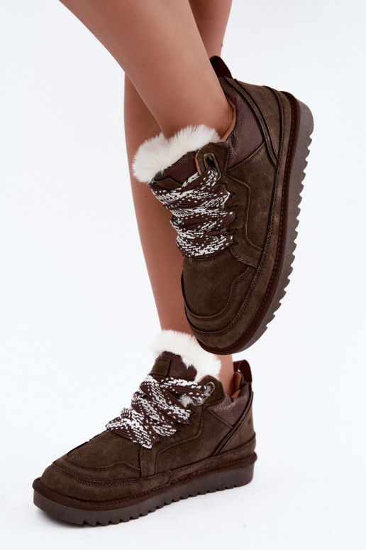 Botas de neve em camurça sintética com pelo e atacadores Vinceza 97974 na cor chocolate