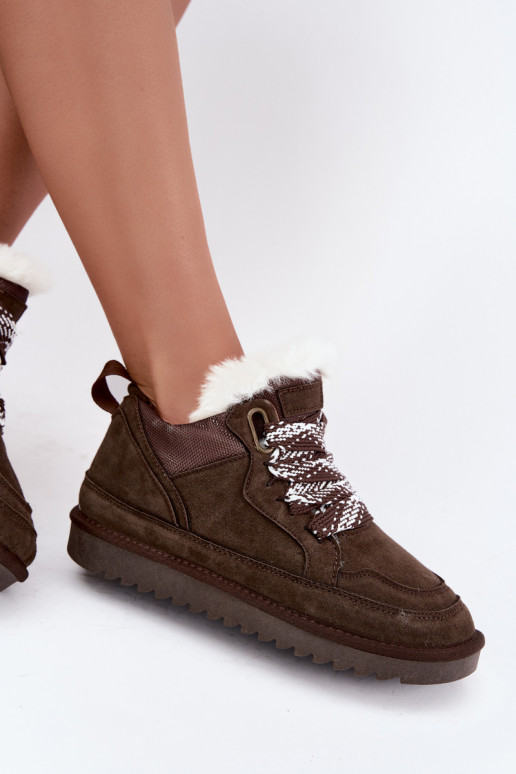 Botas de neve em camurça sintética com pelo e atacadores Vinceza 97974 na cor chocolate