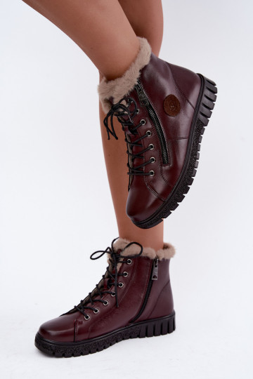 Botins femininos isolados em couro natural Vinceza 133123 na cor bordô
