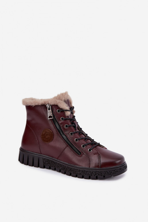 Botins femininos isolados em couro natural Vinceza 133123 na cor bordô