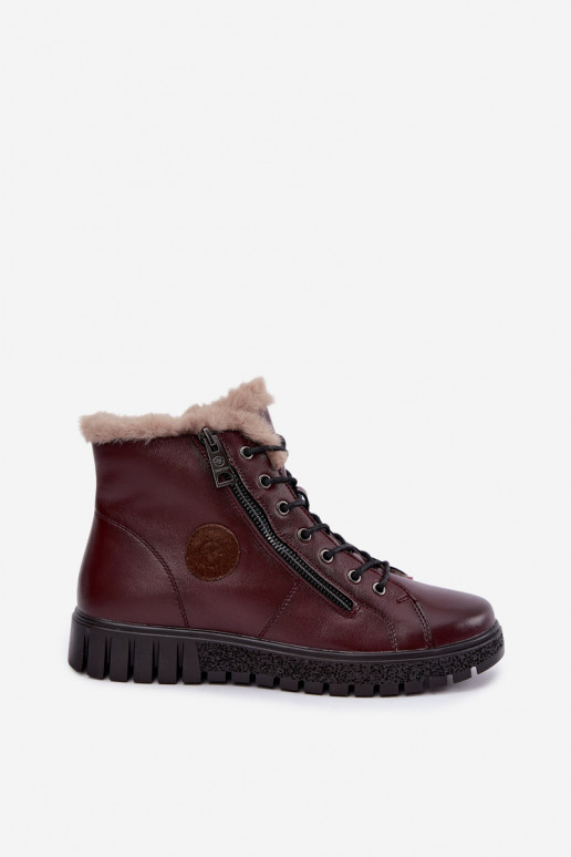 Botins femininos isolados em couro natural Vinceza 133123 na cor bordô