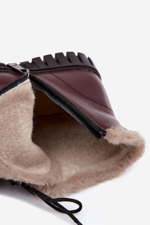Botins femininos isolados em couro natural Vinceza 133123 na cor bordô