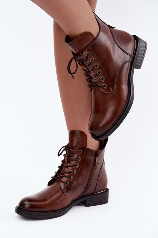 Botins isolados com saltos largos 58677 na cor castanha