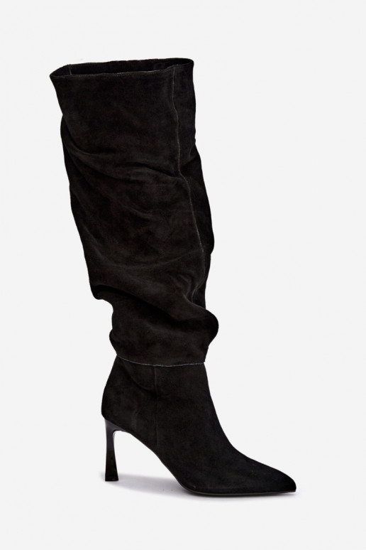 Botas altas em camurça sintética Slouchy com saltos finos Vinceza 89170 na cor preta