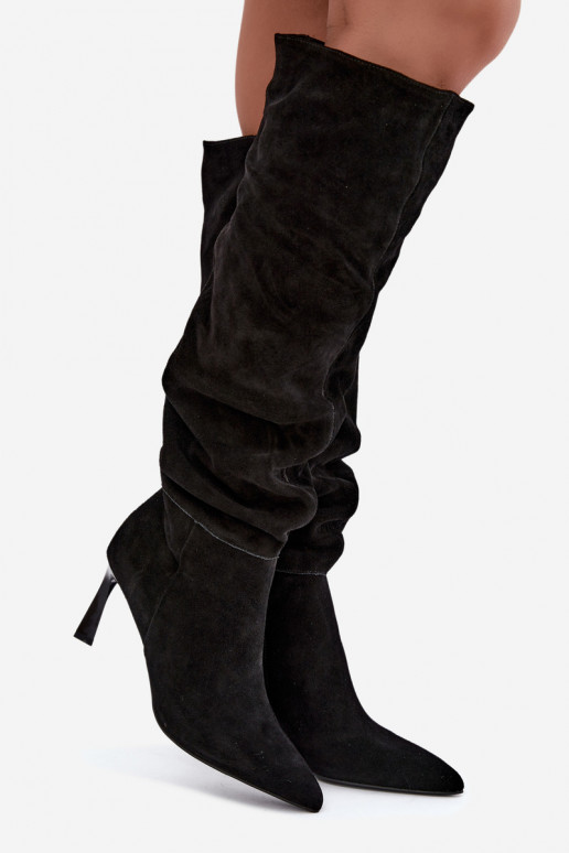 Botas altas em camurça sintética Slouchy com saltos finos Vinceza 89170 na cor preta