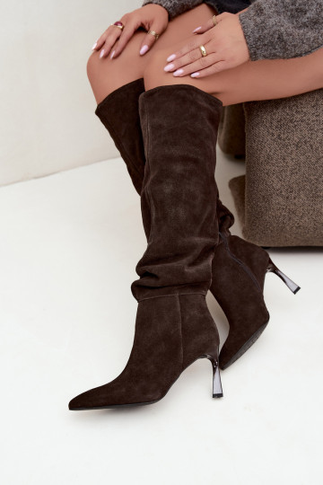 Botas altas em camurça sintética Slouchy com saltos finos Vinceza 89170 na cor chocolate 2