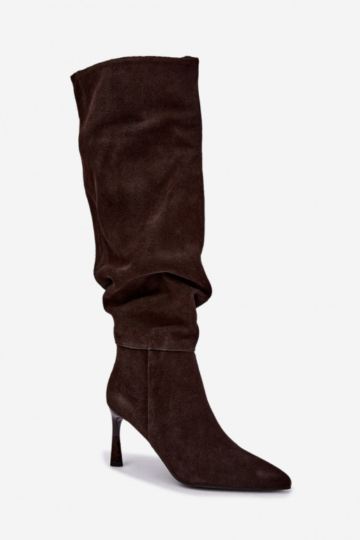 Botas altas em camurça sintética Slouchy com saltos finos Vinceza 89170 na cor chocolate
