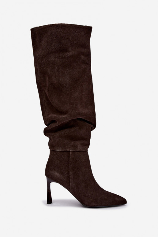 Botas altas em camurça sintética Slouchy com saltos finos Vinceza 89170 na cor chocolate