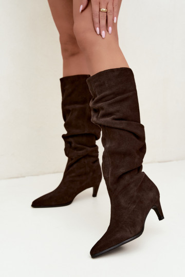 Botas altas em camurça sintética isoladas Slouchy com saltos Vinceza 89167 na cor chocolate 2