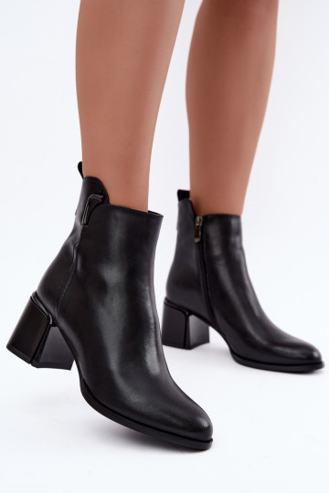 Botins femininos em couro sintético com salto, aquecidos, pretos Kirella