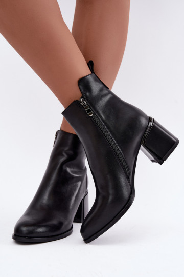 Botins femininos em couro sintético com salto, aquecidos, pretos Kirella 2