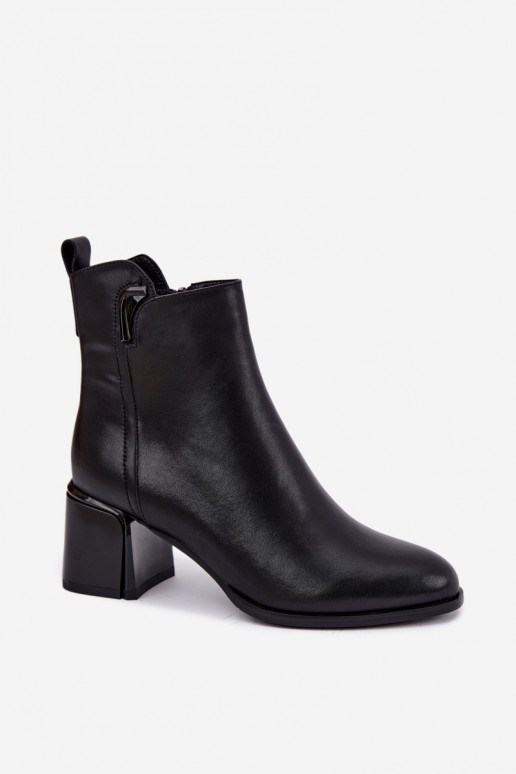 Botins femininos em couro sintético com salto, aquecidos, pretos Kirella