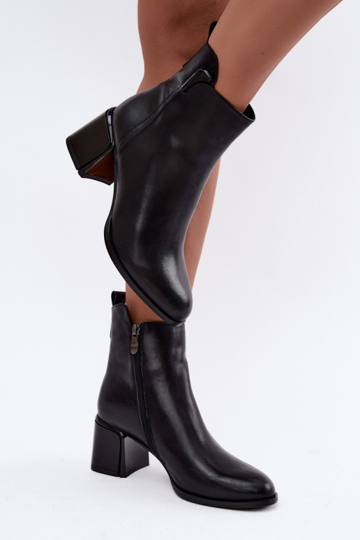 Botins femininos em couro sintético com salto, aquecidos, pretos Kirella