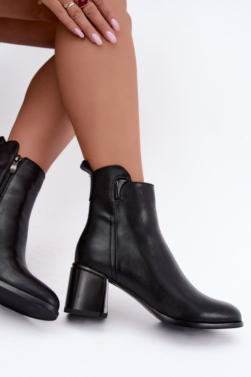 Botins femininos em couro sintético com salto, aquecidos, pretos Kirella