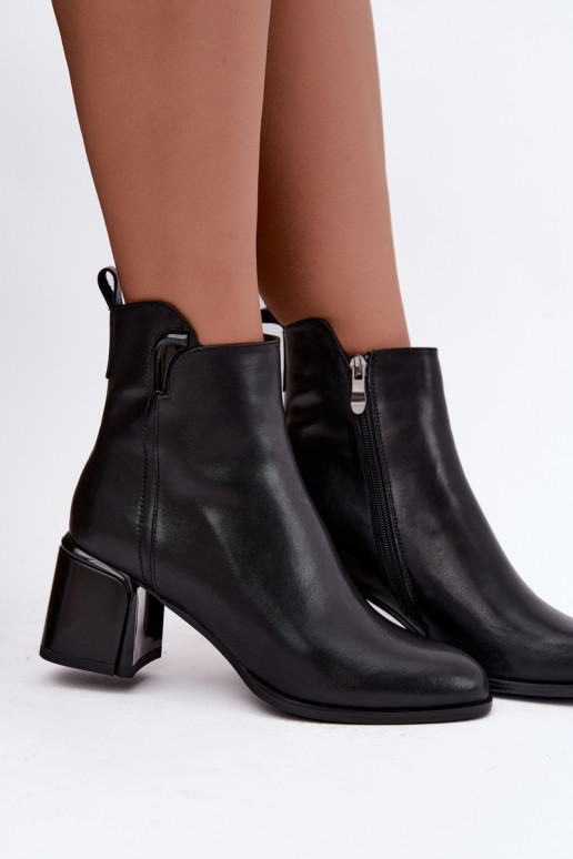 Botins femininos em couro sintético com salto, aquecidos, pretos Kirella