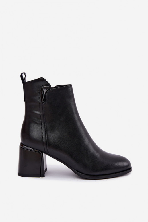 Botins femininos em couro sintético com salto, aquecidos, pretos Kirella