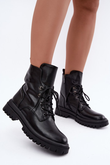 Botins de trabalho femininos em couro sintético, aquecidos, pretos Amarelle