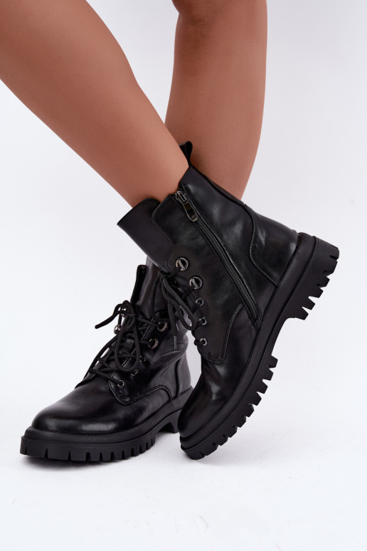Botins de trabalho femininos em couro sintético, aquecidos, pretos Amarelle