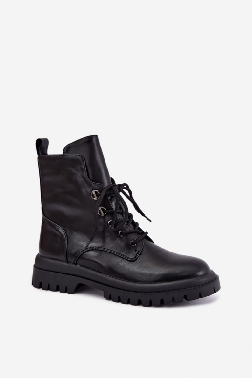 Botins de trabalho femininos em couro sintético, aquecidos, pretos Amarelle