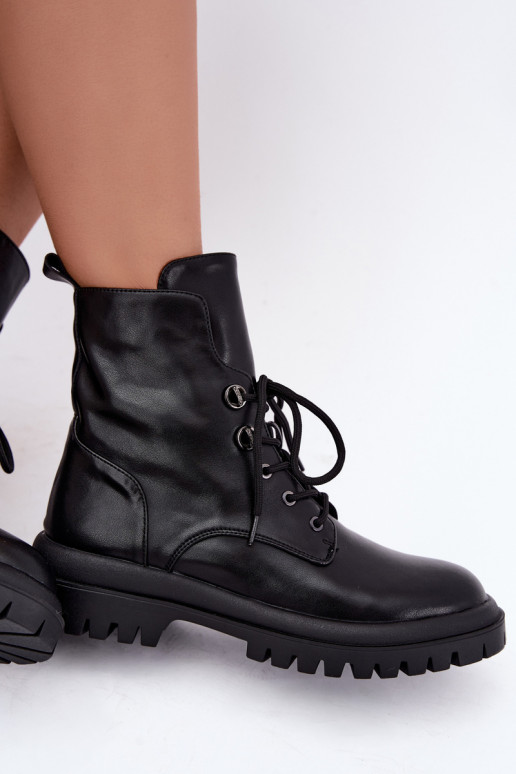 Botins de trabalho femininos em couro sintético, aquecidos, pretos Amarelle