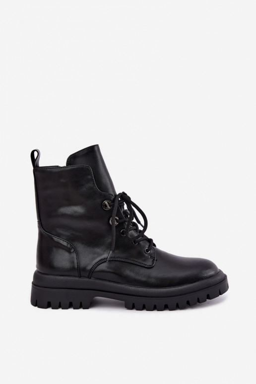 Botins de trabalho femininos em couro sintético, aquecidos, pretos Amarelle