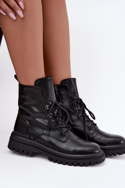 Botins de trabalho femininos em couro sintético, aquecidos, pretos Amarelle