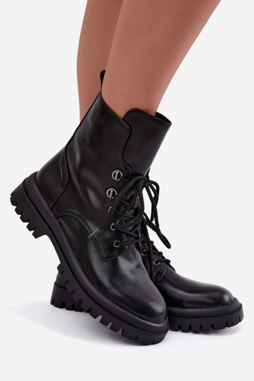 Botins de trabalho femininos em couro sintético, aquecidos, pretos Amarelle