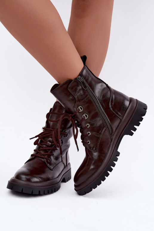 Botins de trabalho femininos em couro sintético, aquecidos, cor bordô Amarelle