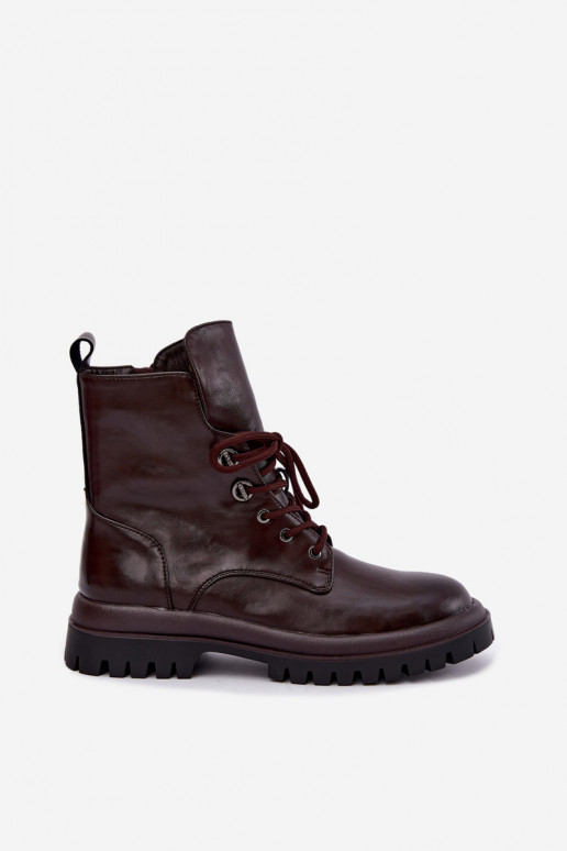 Botins de trabalho femininos em couro sintético, aquecidos, cor bordô Amarelle