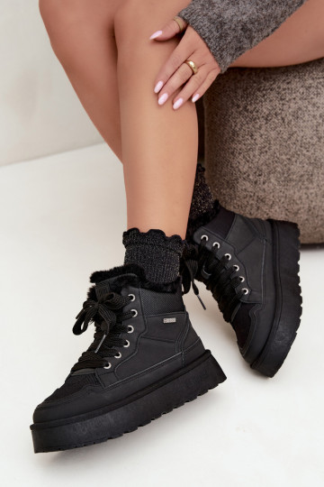 Botas de neve femininas pretas com atacadores e pelo Big Star UU274167