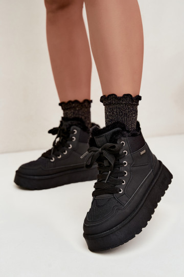 Botas de neve femininas pretas com atacadores e pelo Big Star UU274167 2