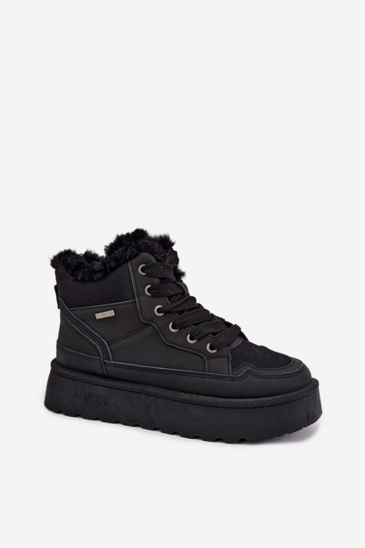 Botas de neve femininas pretas com atacadores e pelo Big Star UU274167