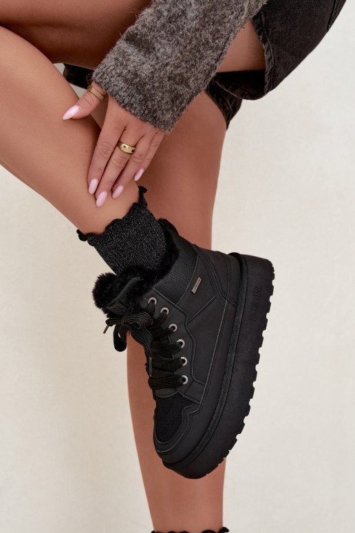 Botas de neve femininas pretas com atacadores e pelo Big Star UU274167