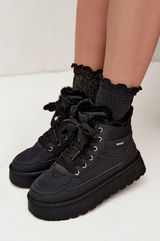 Botas de neve femininas pretas com atacadores e pelo Big Star UU274167