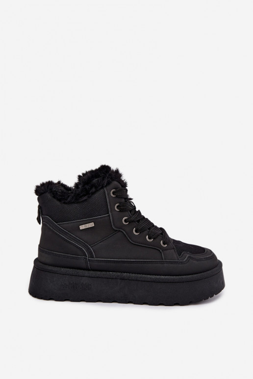 Botas de neve femininas pretas com atacadores e pelo Big Star UU274167