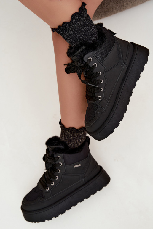 Botas de neve femininas pretas com atacadores e pelo Big Star UU274167
