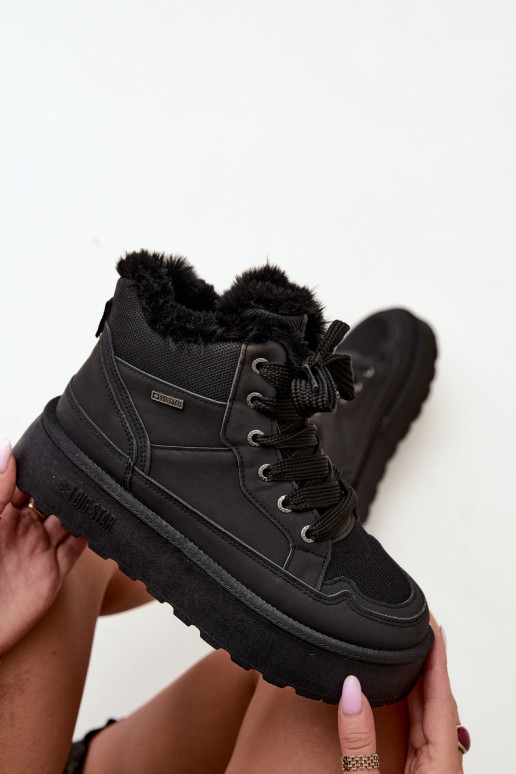 Botas de neve femininas pretas com atacadores e pelo Big Star UU274167