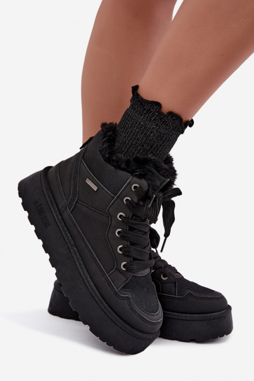 Botas de neve femininas pretas com atacadores e pelo Big Star UU274167